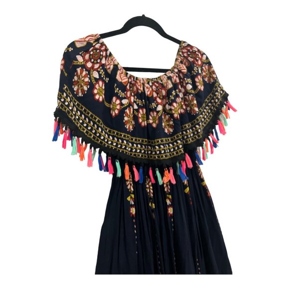 Off  Shoulder Tassel Boho Maxi Summer Ruffle Long Dress Size Medium - Picture 8 of 11